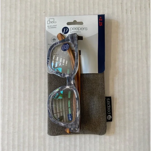 NWT Peepers Still Life Readers 2.25 Chunky Rounded Square Frame Grey Blue Wood - Picture 8 of 13